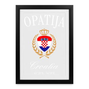 Opatija Kroatien Wappen Krone – Reise Souvenir - Gerahmtes Poster (27 × 37 cm) - Schwarz - Vorne