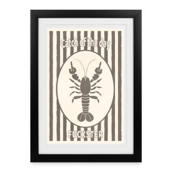 Fuckster Lobster  Retro Shirt - Gerahmtes Poster (27 × 37 cm) - Schwarz - Vorne