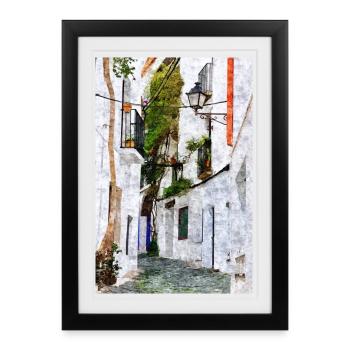 Belle ville de Cadaques en Espagne - Affiche encadrée (27 × 37 cm) - noir - Devant