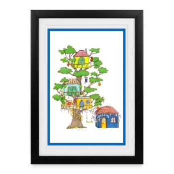 Maison dans l’arbre pour rêver dessinée à la main - Affiche encadrée (27 × 37 cm) - noir - Devant