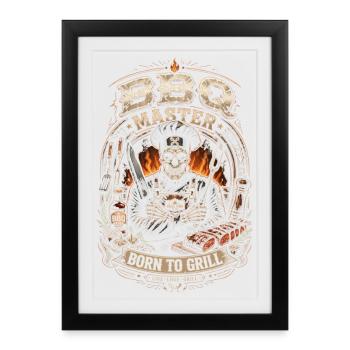 Maître BBQ Squelette Grillades -  Barbecue humour - Affiche encadrée (27 × 37 cm) - noir - Devant
