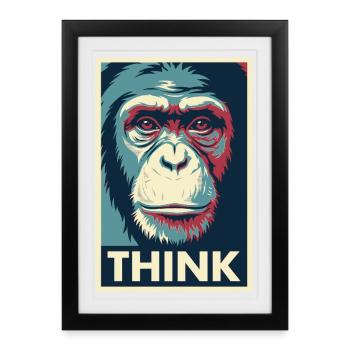Affiche pop art Monkey Thinking - Affiche encadrée (27 × 37 cm) - noir - Devant