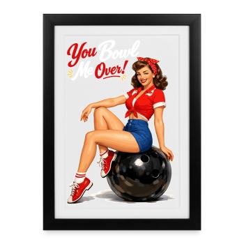 Pin-up rétro de bowling : Tu me renverses ! - Affiche encadrée (27 × 37 cm) - noir - Devant
