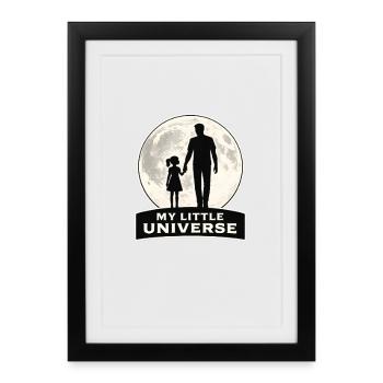 Mon petit univers Père Fille Lune Design - Affiche encadrée (27 × 37 cm) - noir - Devant