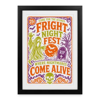 Fright Night Fest Halloween Fantôme - Affiche encadrée (27 × 37 cm) - noir - Devant
