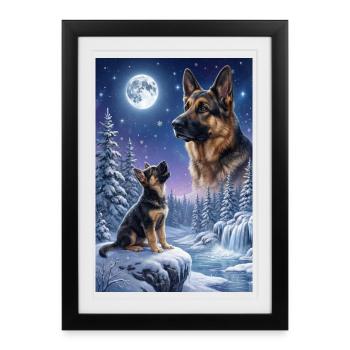 Howling to the Moon Dog German Shepherd - Framed poster (27 × 37 cm) - black - Front