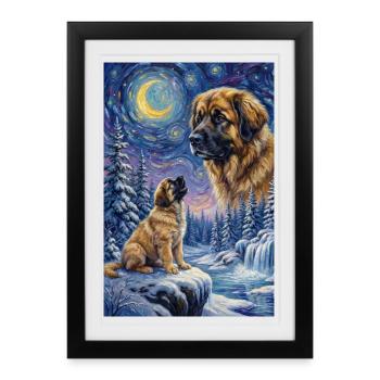 Le chien mème de Hurlement à la Lune Leonberger - Affiche encadrée (27 × 37 cm) - noir - Devant