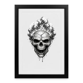 Burning Skull Gothic Horror-Grafik - Gerahmtes Poster (27 × 37 cm) - Schwarz - Vorne