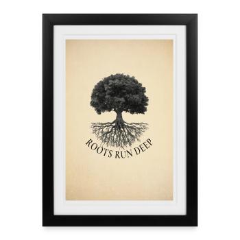 Racines profondes – Poster d’arbre vintage - Affiche encadrée (27 × 37 cm) - noir - Devant