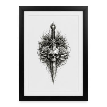 Graphique gothique de la dague Skull Rose - Affiche encadrée (27 × 37 cm) - noir - Devant