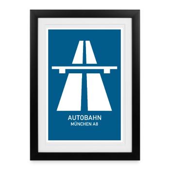 Autobahn München A8 Retro Poster - Gerahmtes Poster (27 × 37 cm) - Schwarz - Vorne