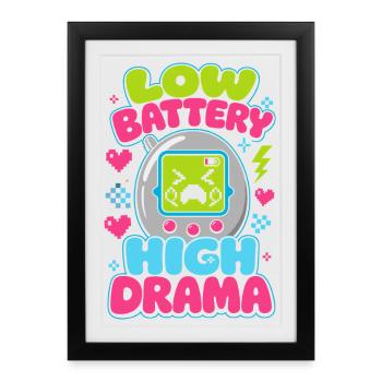 Batterie faible, Retro à haut niveau de drame - Affiche encadrée (27 × 37 cm) - noir - Devant