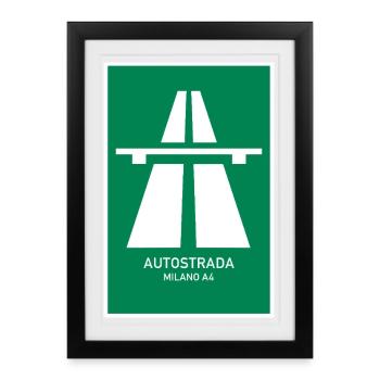 Autostrada Milano A4 Vintage Poster - Gerahmtes Poster (27 × 37 cm) - Schwarz - Vorne