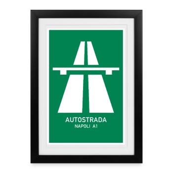 Autostrada Napoli A1 Vintage Poster - Gerahmtes Poster (27 × 37 cm) - Schwarz - Vorne