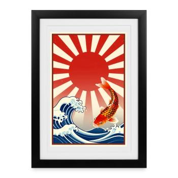 Koi at sunrise over raging waves - Framed poster (27 × 37 cm) - black - Front
