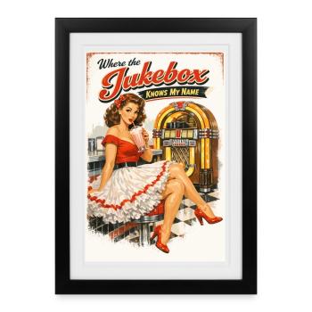 50s Diner Pin-Up: Where the Jukebox - Framed poster (27 × 37 cm) - black - Front