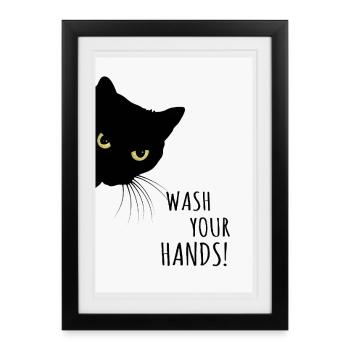 Lave-toi les mains ! – Affiche drôle de chat - Affiche encadrée (27 × 37 cm) - noir - Devant