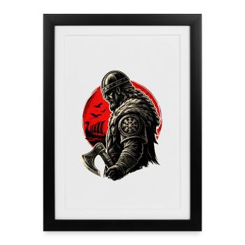 Seigneur de guerre viking à Red Horizon - Affiche encadrée (27 × 37 cm) - noir - Devant