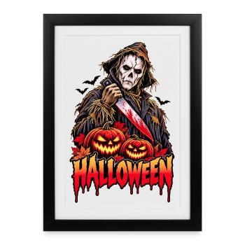 Halloween Scarecrow Retro-Horror - Gerahmtes Poster (27 × 37 cm) - Schwarz - Vorne