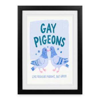Druck von schwulen Tauben - Gerahmtes Poster (27 × 37 cm) - Schwarz - Vorne
