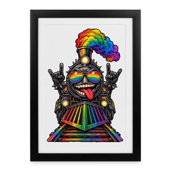 Regenbogenzug im Rock Stil - Gerahmtes Poster (27 × 37 cm) - Schwarz - Vorne