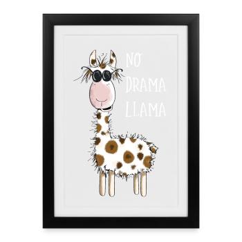 No Drama Llama - Lama avec des lunettes de soleil - Fun Comic - Affiche encadrée (27 × 37 cm) - noir - Devant