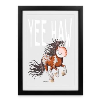 Yee Haw Pferd - Appaloosa - Wildpferd - Comic - Gerahmtes Poster (27 × 37 cm) - Schwarz - Vorne