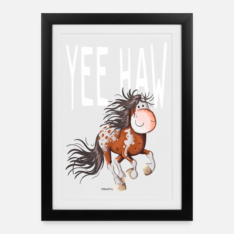 Yee Haw Pferd - Appaloosa - Wildpferd - Comic - Gerahmtes Poster (27 × 37 cm) - Schwarz