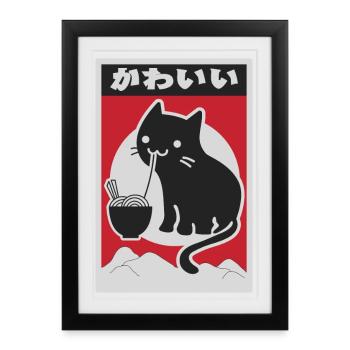 neko black love ramen - Affiche encadrée (27 × 37 cm) - noir - Devant