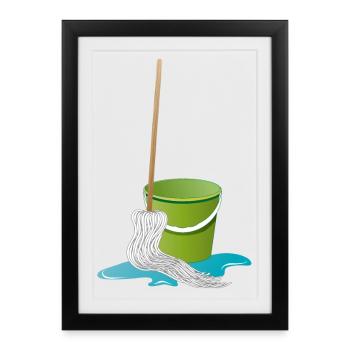 Mop with mop bucket time to clean - Framed poster (27 × 37 cm) - black - Front