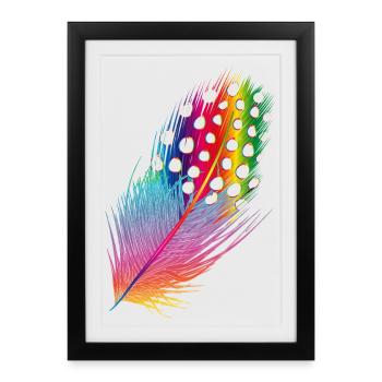 drawn and colorfulcolored guinea fowl feather - Framed poster (27 × 37 cm) - black - Front