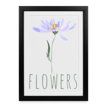 Minimalist Blue Wildflowers Illustration - Framed poster (27 × 37 cm) - black - Front
