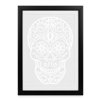 Motard et tête de mort. - Affiche encadrée (27 × 37 cm) - noir - Devant