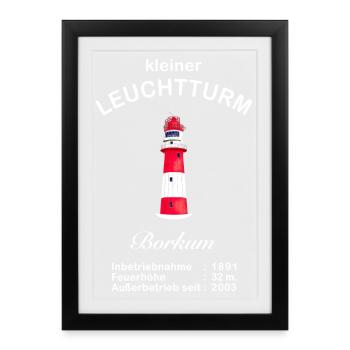 Insel Borkum, Wahrzeichen Kleiner Leuchtturm - Gerahmtes Poster (27 × 37 cm) - Schwarz - Vorne