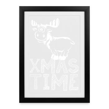 xmas Elch Weihnachten Tier Illustration Grafik - Gerahmtes Poster (27 × 37 cm) - Schwarz - Vorne
