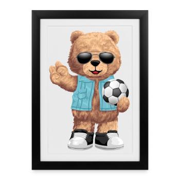 Ours cool avec ballon de football - Affiche encadrée (27 × 37 cm) - noir - Devant