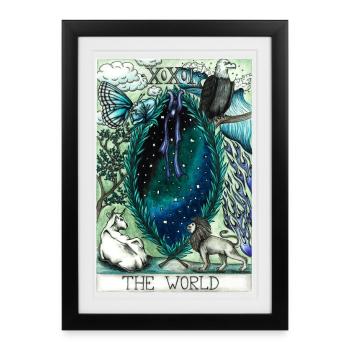 Tarotkarte „The World” - Gerahmtes Poster (27 × 37 cm) - Schwarz - Vorne