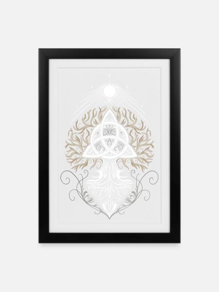 Yggdrasil Lebensbaum Triquetra - Gerahmtes Poster (27 × 37 cm) - Schwarz