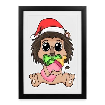 Noël Bébé Lion - Affiche encadrée (27 × 37 cm) - noir - Devant