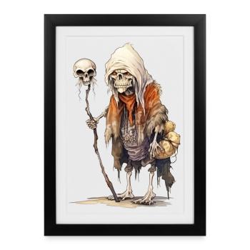 Bony Magician with Skull Staff – Fantasy - Framed poster (27 × 37 cm) - black - Front