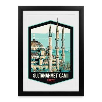Grande Mosquée Bleue d'Istambul, Turquie - Affiche encadrée (27 × 37 cm) - noir - Devant