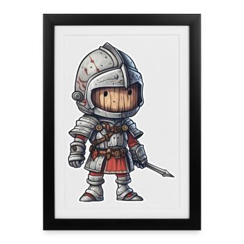 Chevalier à l’armure en bois – Guerrier RPG fantastique - Affiche encadrée (27 × 37 cm) - noir - Devant