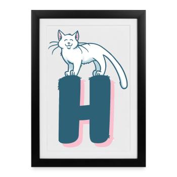 Lettre H du chat - Affiche encadrée (27 × 37 cm) - noir - Devant