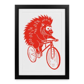 Red Hedgehog on a Bike - Framed poster (27 × 37 cm) - black - Front