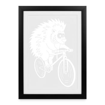 White hedgehog on a bike - Framed poster (27 × 37 cm) - black - Front