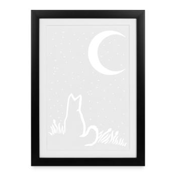 A cat under the moon and the stars - Framed poster (27 × 37 cm) - black - Front