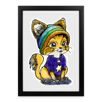 Chaton arc-en-ciel - Affiche encadrée (27 × 37 cm) - noir - Devant