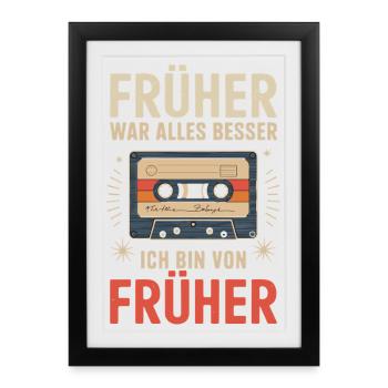 Retro Cassette Tape German Funny Quote - Affiche encadrée (27 × 37 cm) - noir - Devant