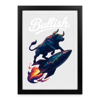 Stock Bull Bull Chart Profit Rocket Gift - Affiche encadrée (27 × 37 cm) - noir - Devant
