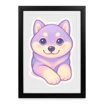 Lilac Chibi Puppy on Soft Background - Framed poster (27 × 37 cm) - black - Front